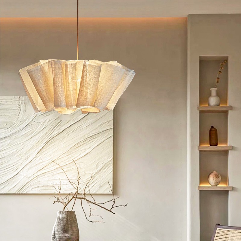 Scandinavian Pleated Fabric Pendant Light – Adjustable Hanging Lamp for Dining Room T191