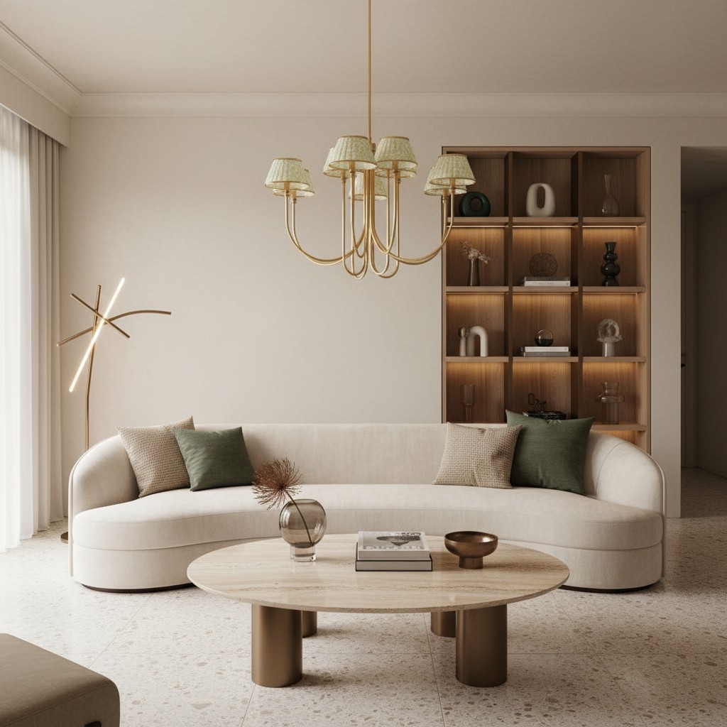 Ruchee Chandelier - Layered Fabric Shade Brass Ceiling Light for Dining or Living Spaces T710