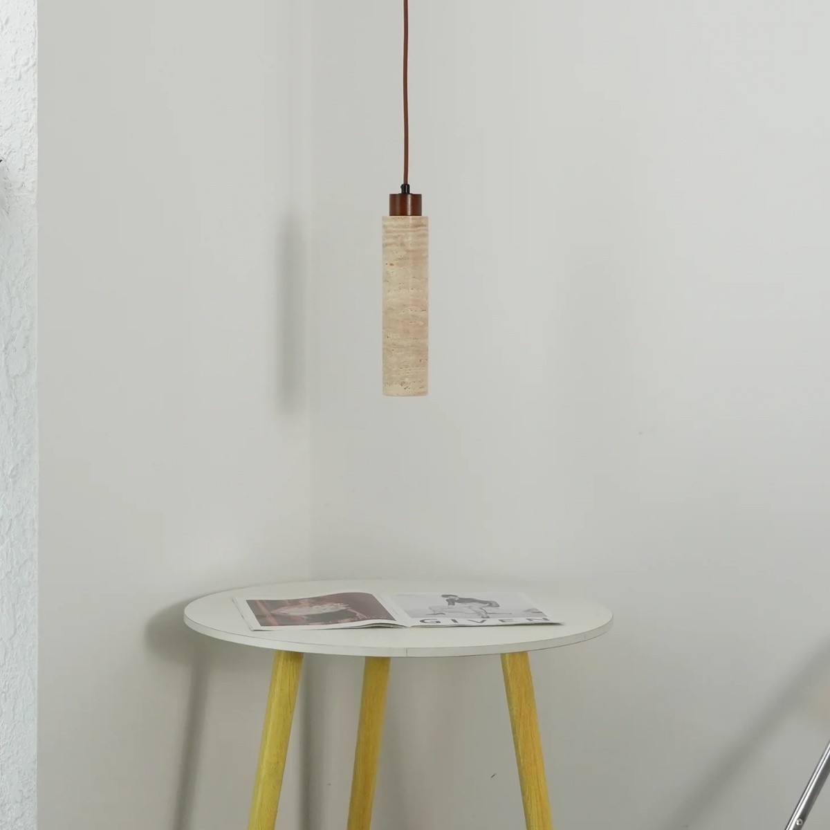 Minimalist Beige Travertine Cylinder Pendant Light S268