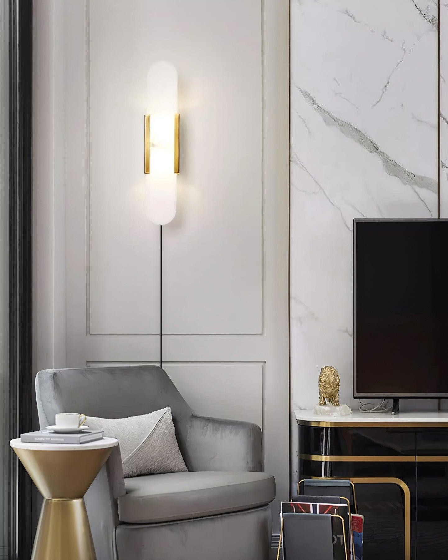 Alabaster Elongated Plug In Wall Lamp M135