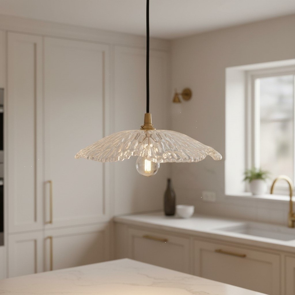 Floriaxis Floral Glass Pendant Light - Floral Glass Shade with Braided Cable for Kitchen or Dining T960