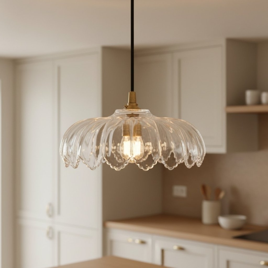 Floriaxis Floral Glass Pendant Light - Floral Glass Shade with Braided Cable for Kitchen or Dining T960