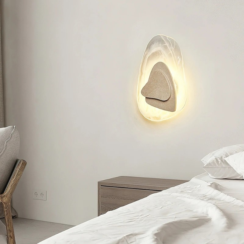 Minimalist LED Wall Lamp in Travertine & Smoke Texture Glass S331
