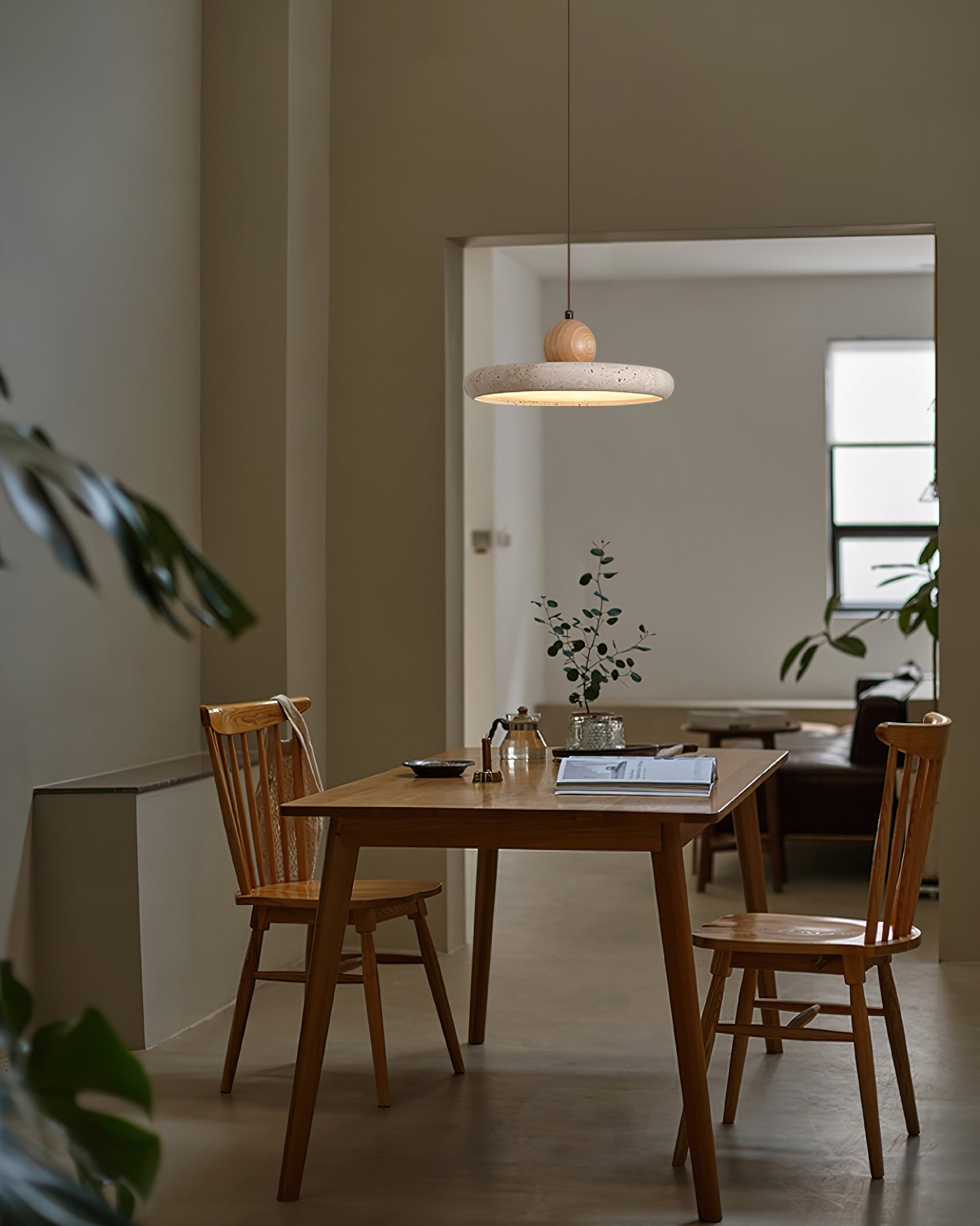 Natural Stone Disc Pendant Light  -  Wooden for Island Ambient Lighting M139