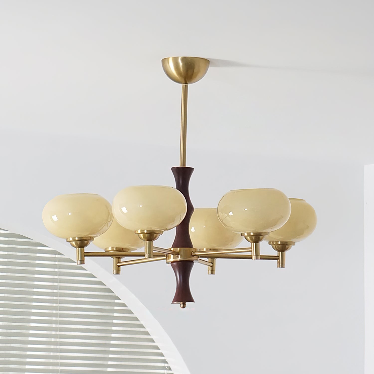 Vintage Mid Century Persimmon Glass Chandelier M205