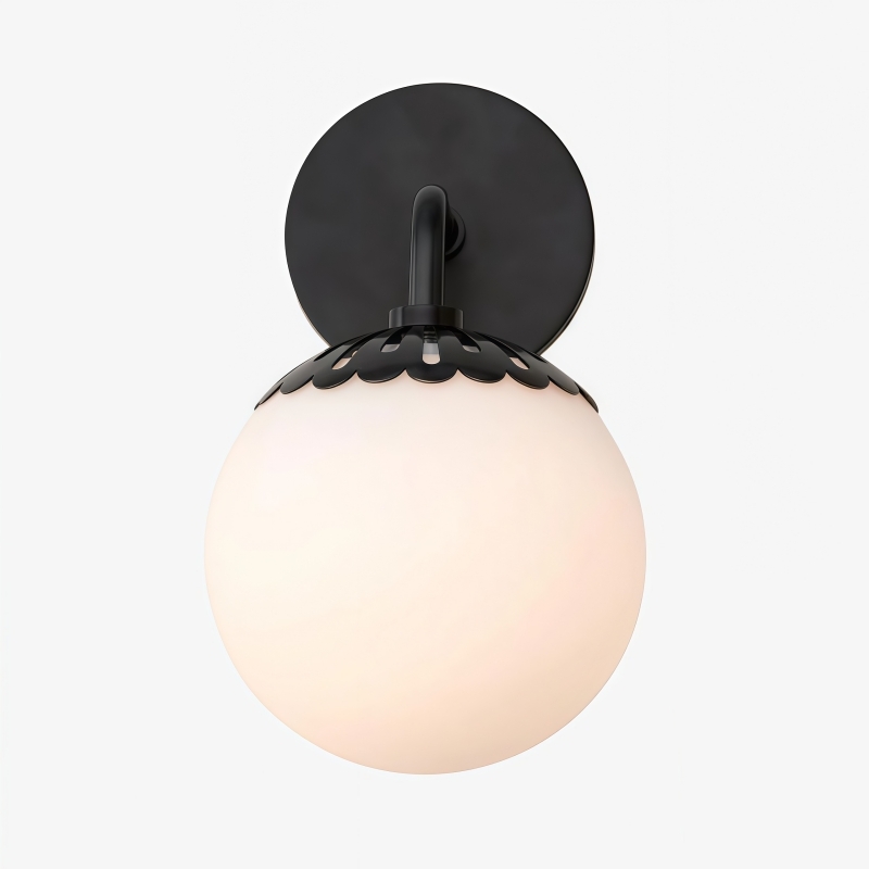 Vinbrea Glass Globe Wall Lamp - Minimal Curved Arm Light for Living Room T1209