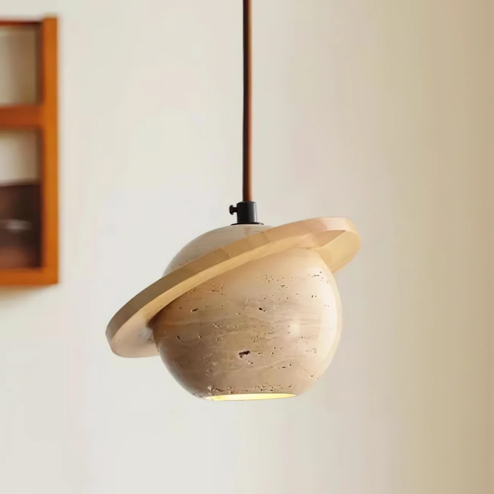 Saturn Pendant Light In Travertine With Warm Ambient Glow S286