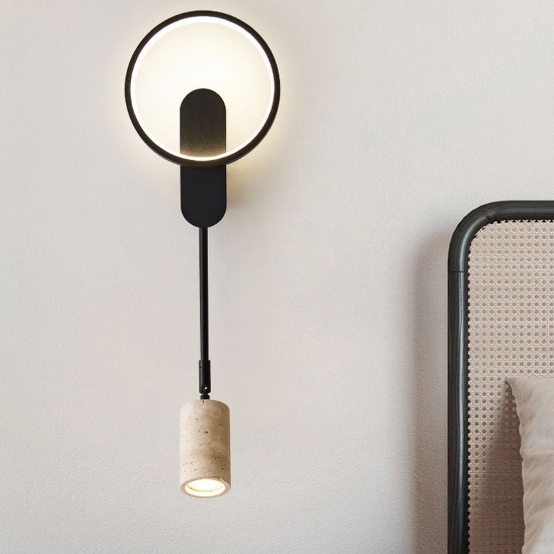 LED Ring Wall Lamp with Travertine Rotating Spotlight S333