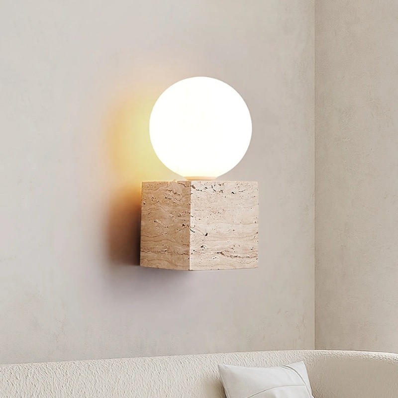 Natural Cube Travertine Wall Lamp - Warm Light for Modern Interiors S323