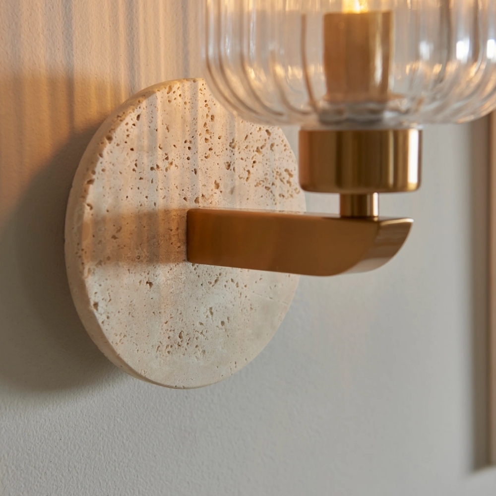 Korlisse Modern Marble Wall Light - Vintage Brass & Clear Glass Accent for Living Room and Hallway T950