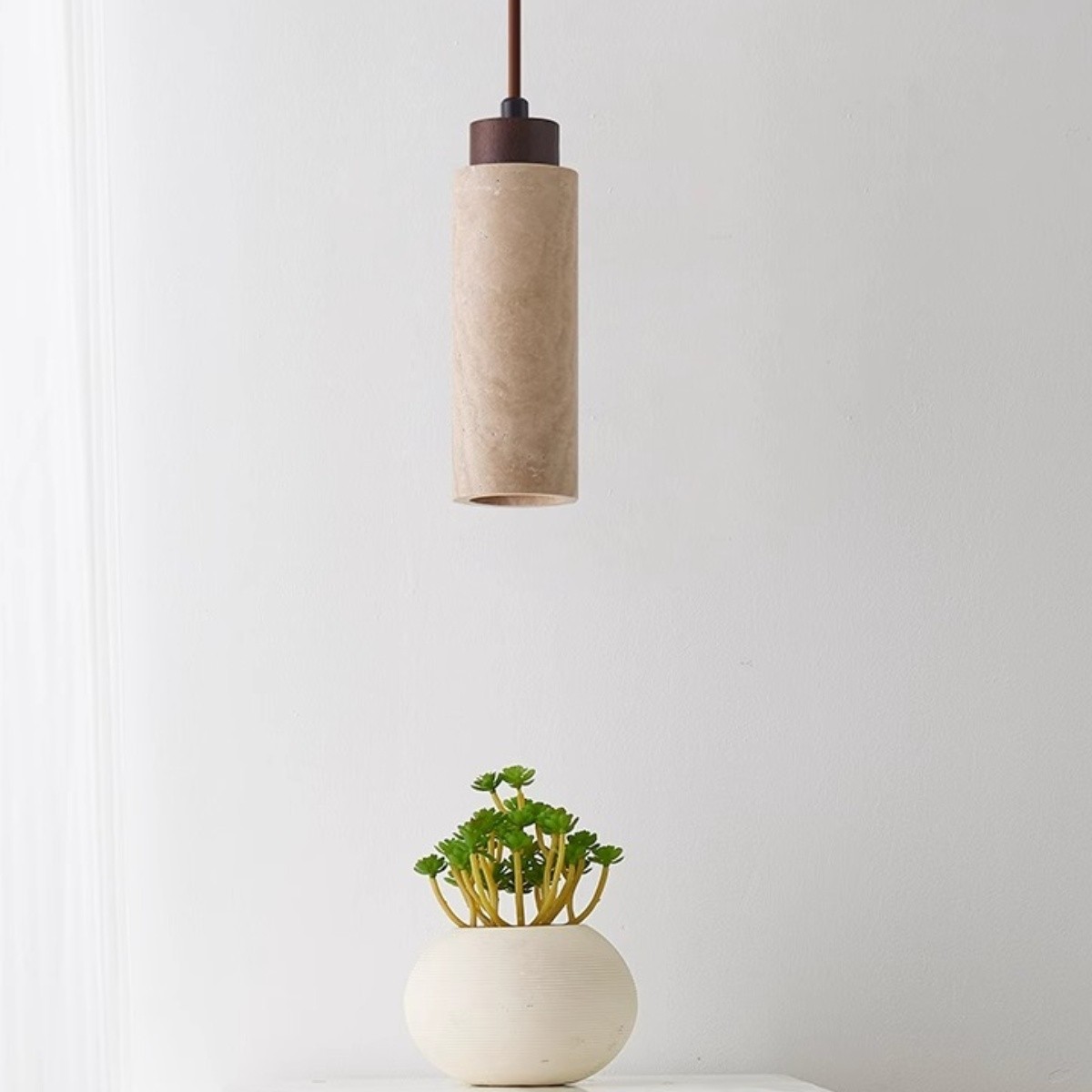 Minimalist Beige Travertine Cylinder Pendant Light S268