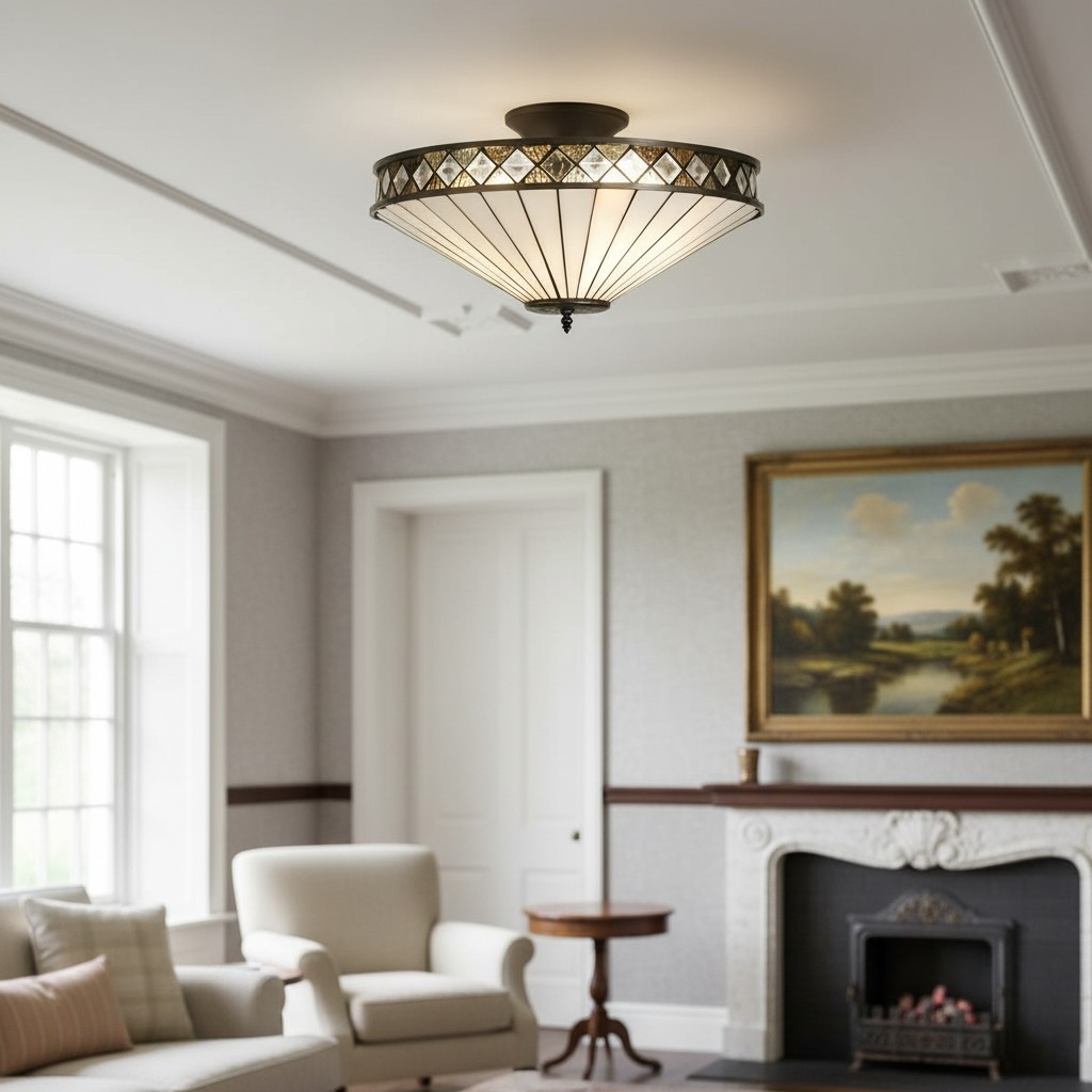 TF Fargo Semi-Flush Ceiling Lamp - A Classic Deco Light with a Decorative Glass Shade for Multi room Use T994