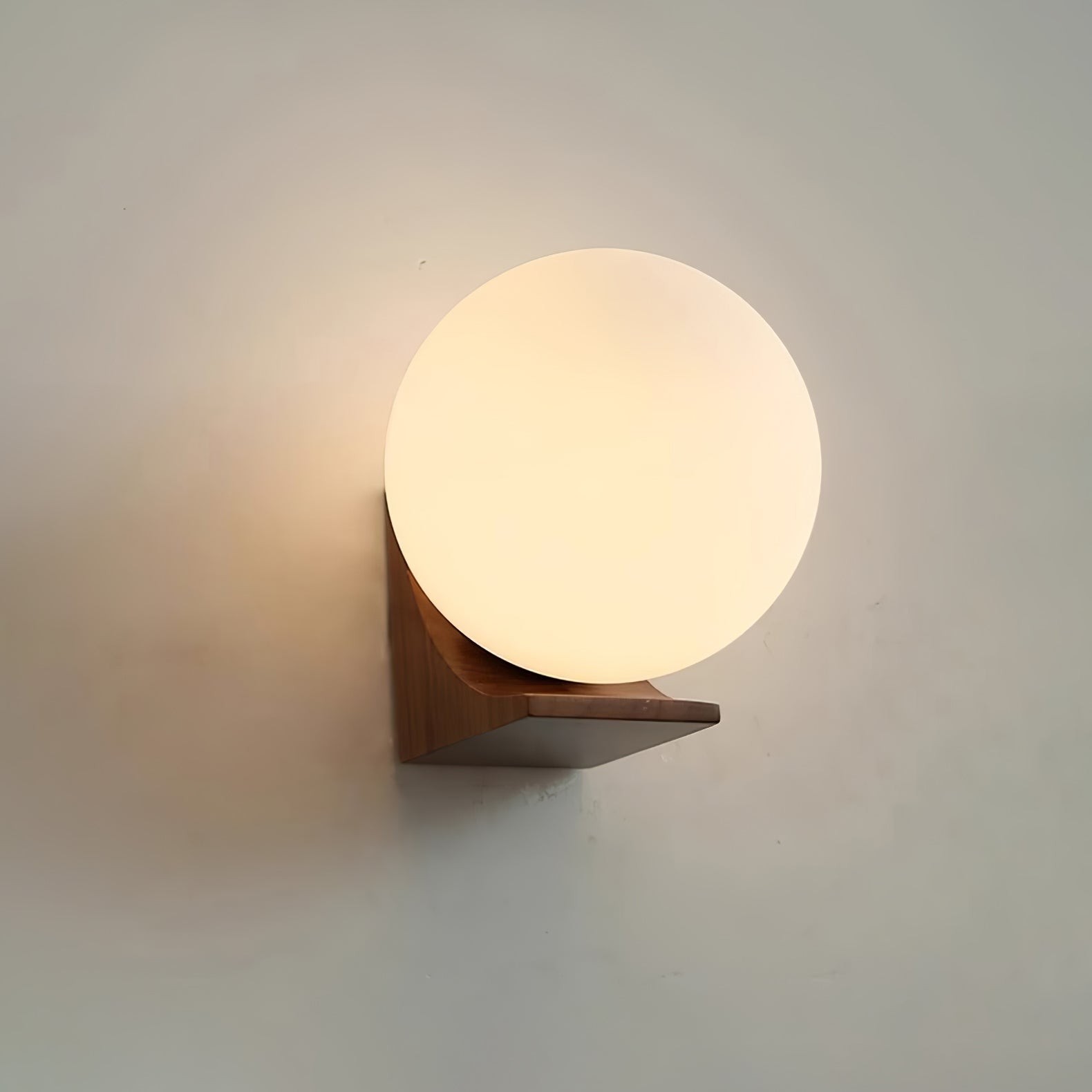 Minimalist Wooden Geometric Bracket Glass Globe Wall Lamp M371