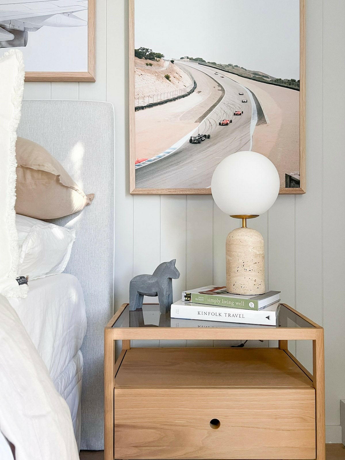 Modern Minimalist Travertine Base Glass Orb Table Lamp G62