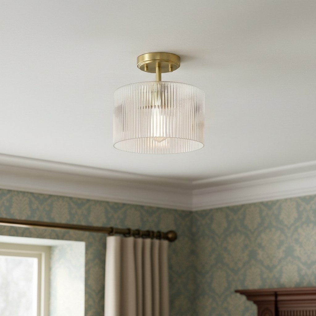 Rivora Ribbed Glass Shade Modern Farmhouse - Semi Flush Ceiling for Hallway U09