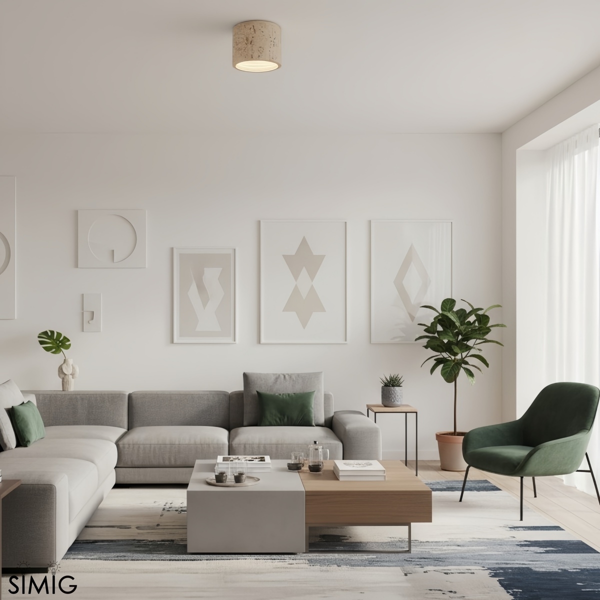 Cylindrical Ceiling Light - Modern Travertine Living Room M72
