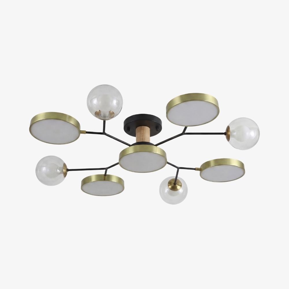 Modern Round LED Ceiling Lamp - Branch Design with Wood Accents for Bedroom S384