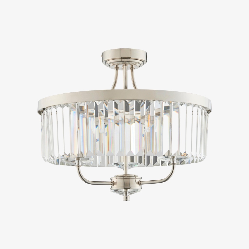 Beveline 3 Light Round Semi Flush - Faceted Cut Glass Shade Metal Finish for Hallways and Bedrooms T882