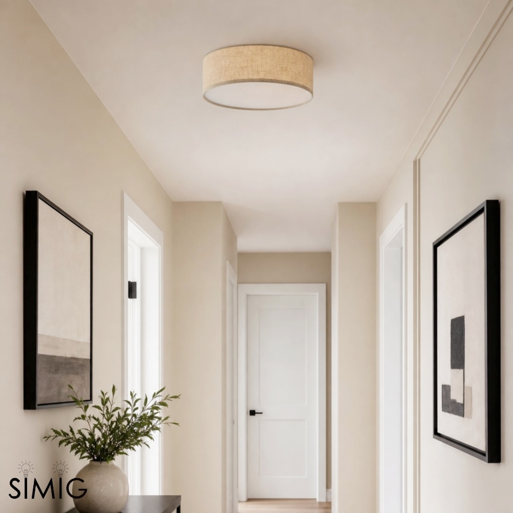 Dumora Linen Drum Ceiling Light – Modern Flush Mount Design T001