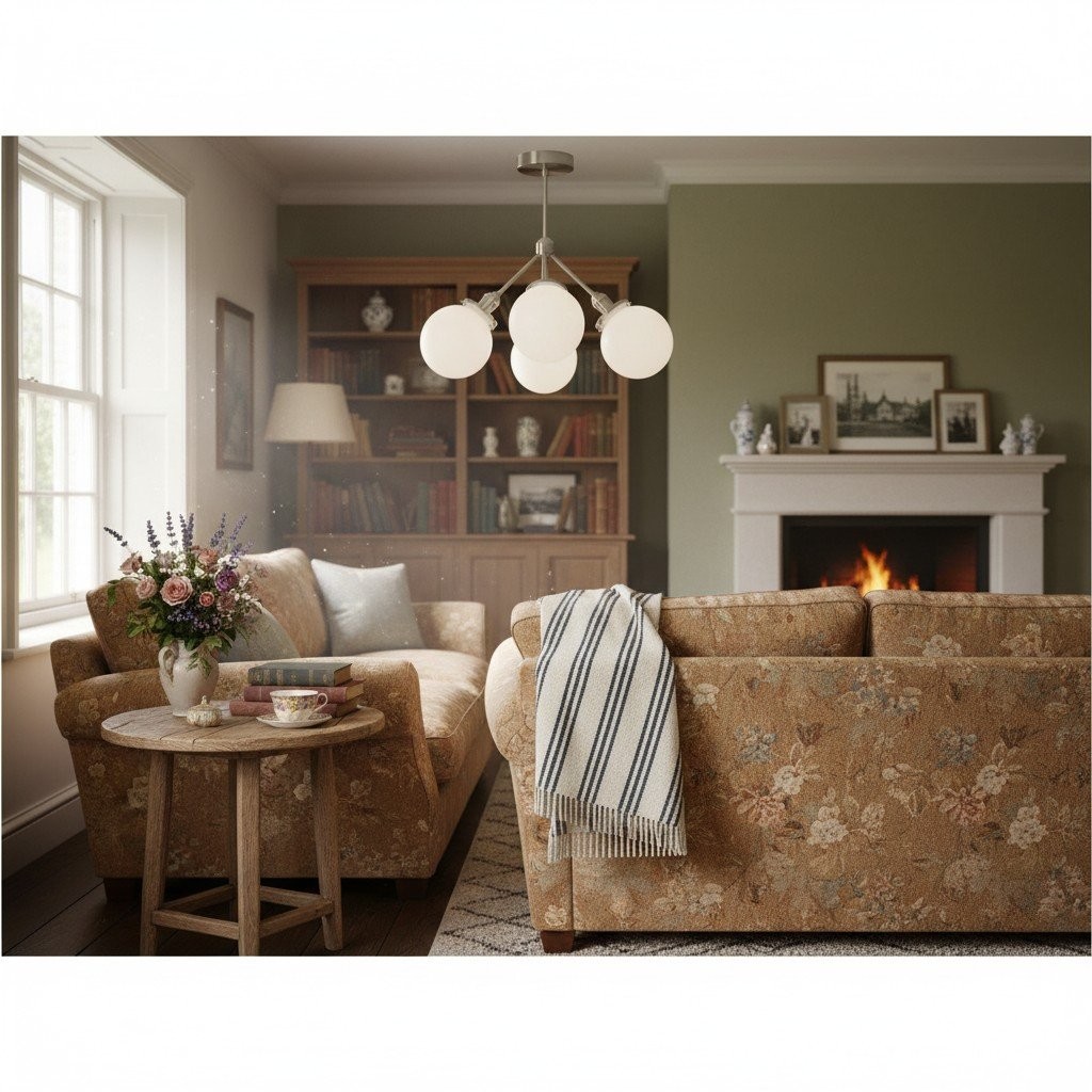 Glorica Glass Chandelier - Brass Globe Ceiling Light with Opal Shade T330