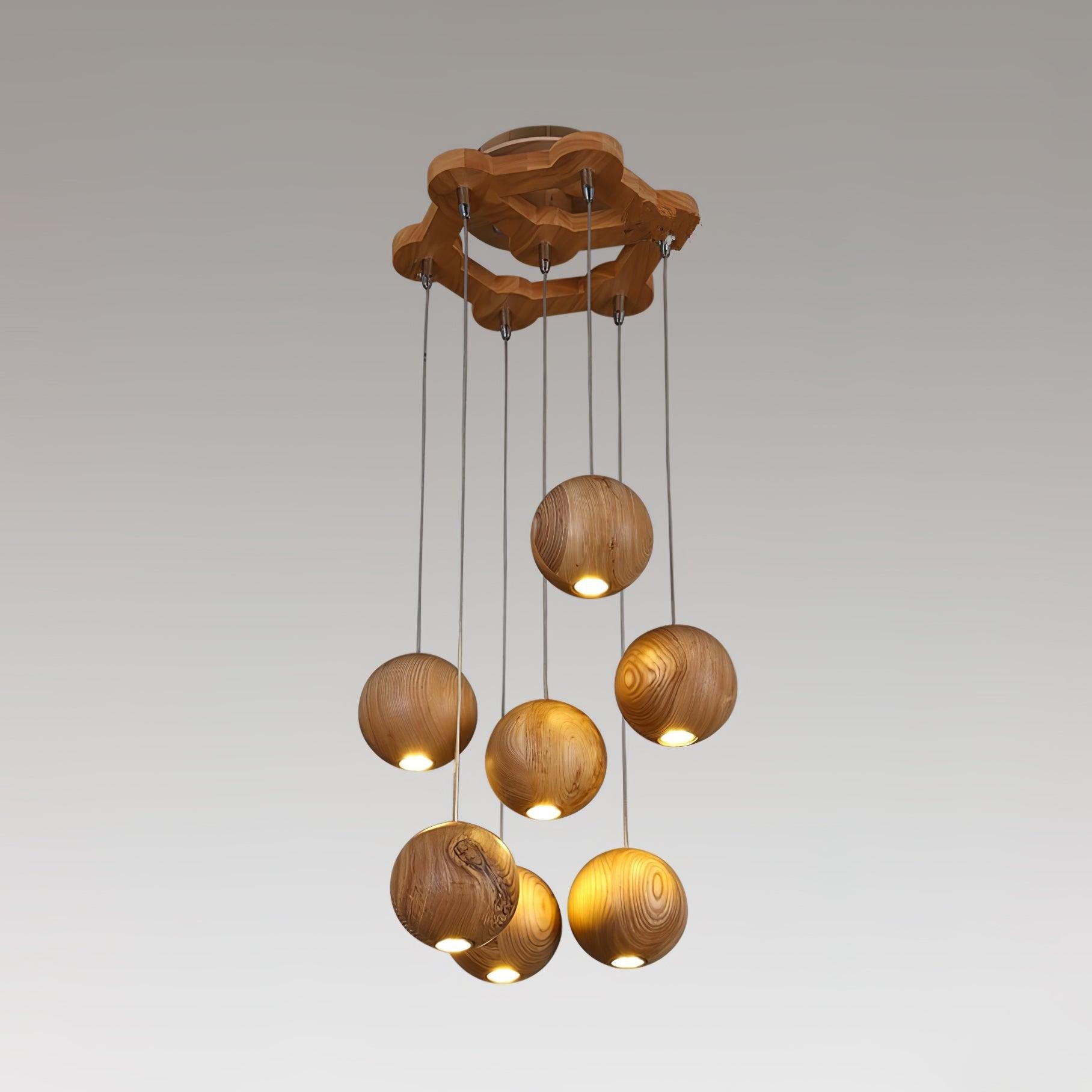 Wooden Orb Sphere Cluster Pendant Light G72