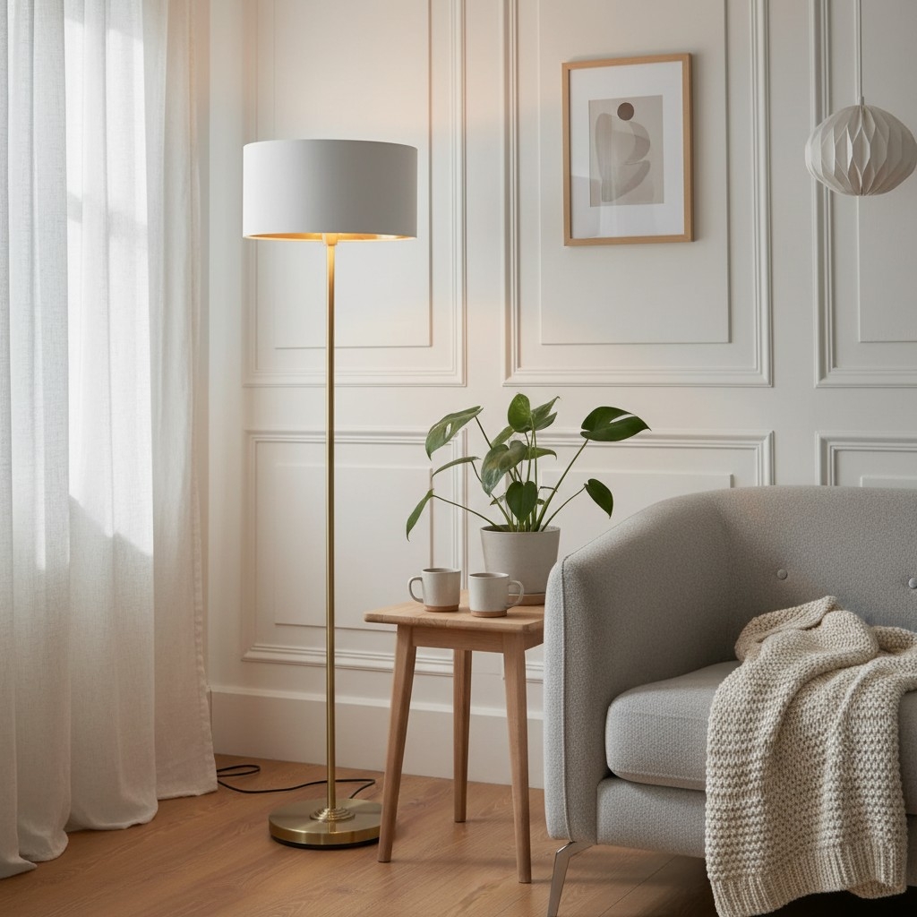 Tela Drum Shade Floor Lamp - Contemporary Fabric Standing Lamp for Home Office T1040