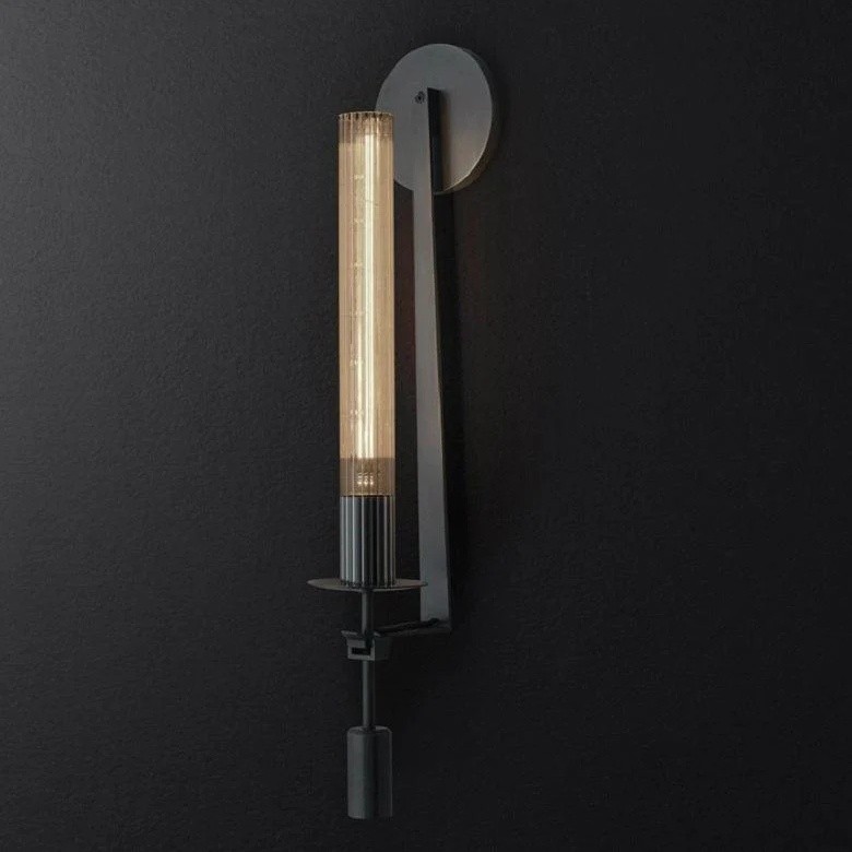 Ribbed Glass Wall Lamp with Slim Metal Base – Classic Meets Modern S229
