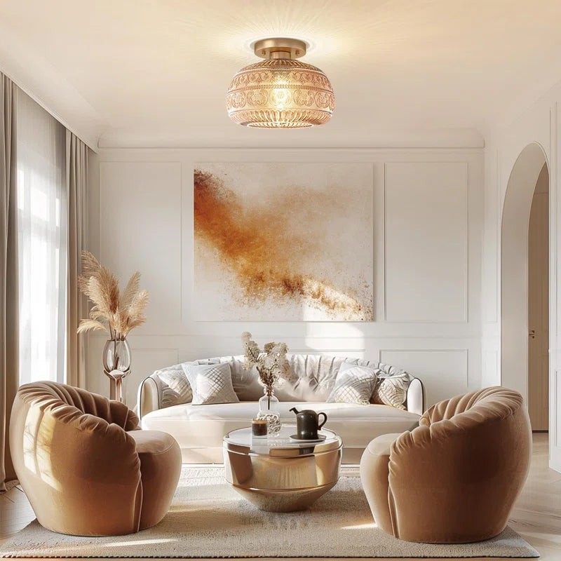 Flora Engraved Pattern Glass Semi Flush Mount Ceiling Light G25