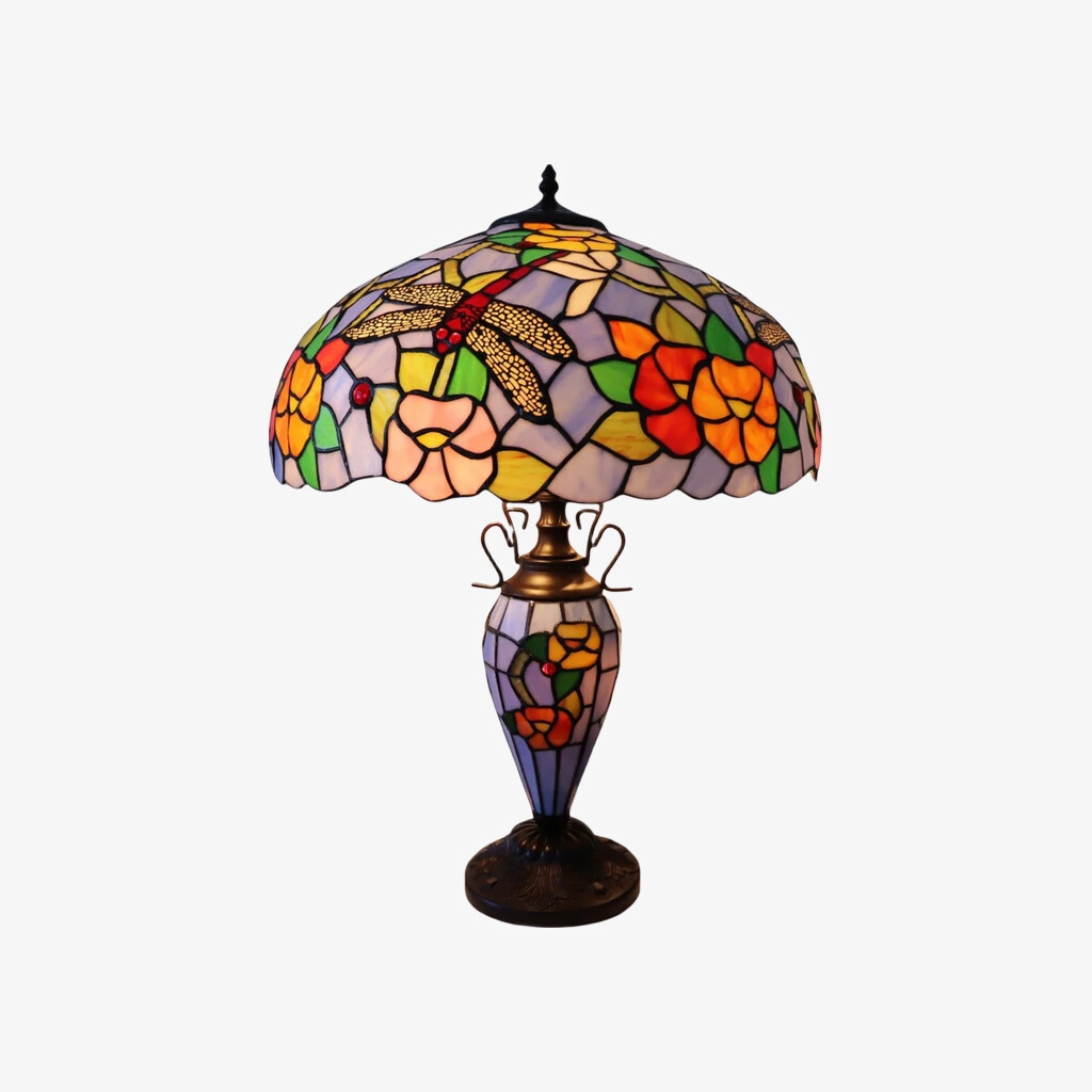 TF Keswick Dragonfly Tiffany Table Lamp - Handcrafted Stained Glass Shade for Living Room or Bedroom T938