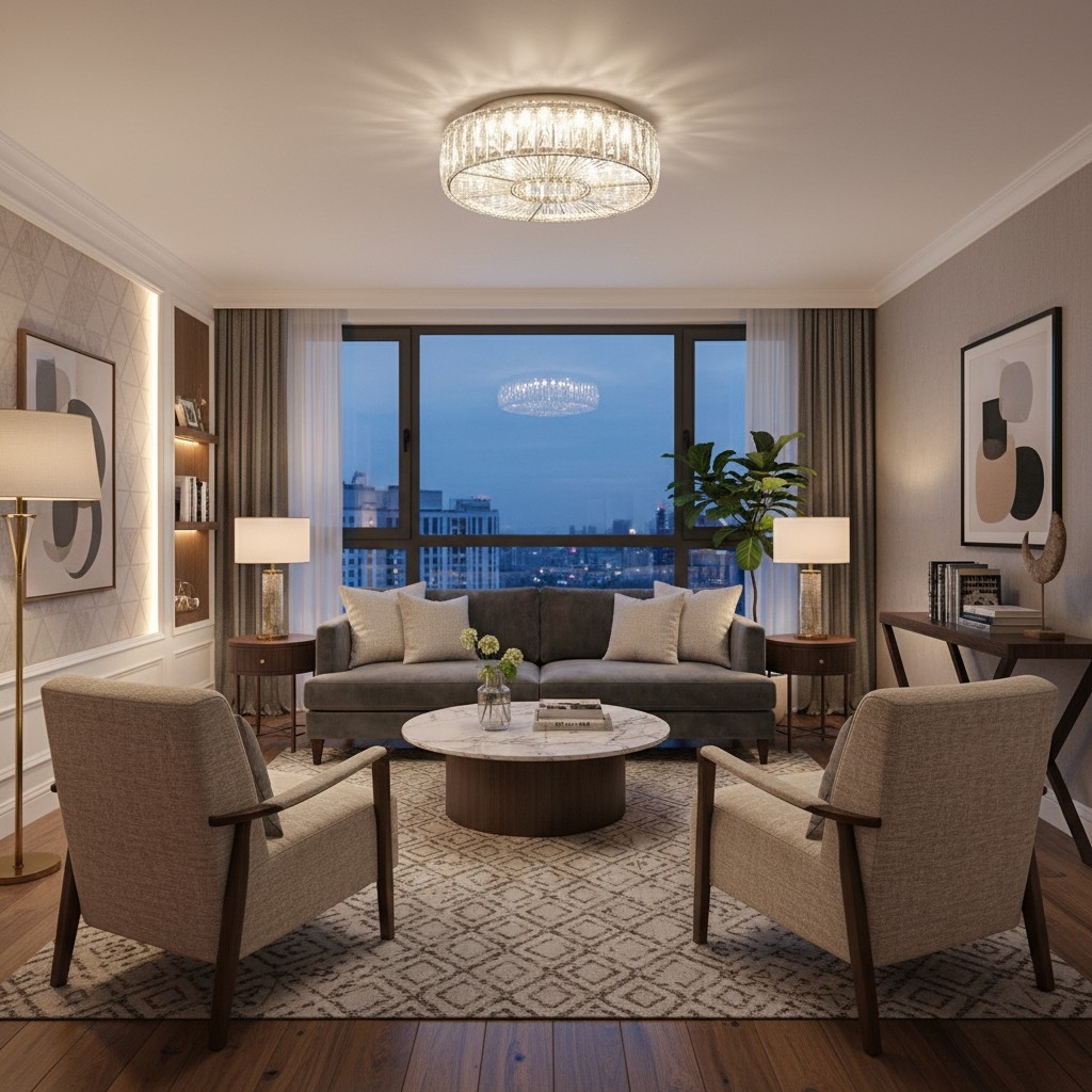 Clereon Elegant Round Flush Mount Ceiling Light – Modern Glass Design for Living Room T1096