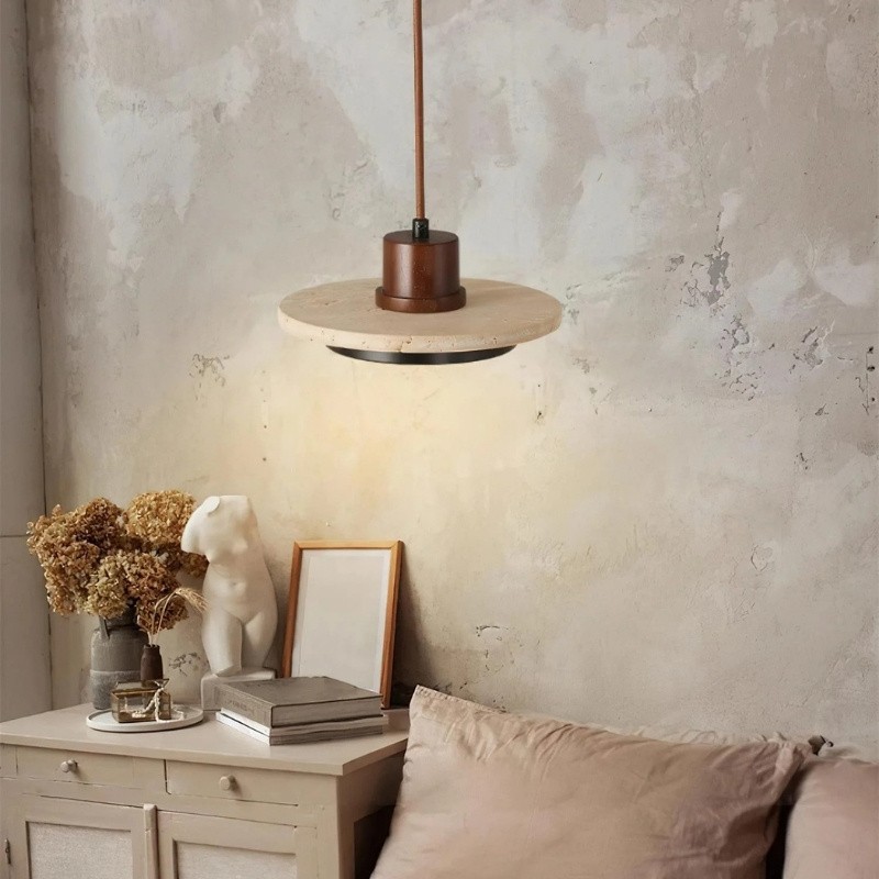 Travertine Disc LED Pendant Light - Modern Retro Dining Room Lamp S277