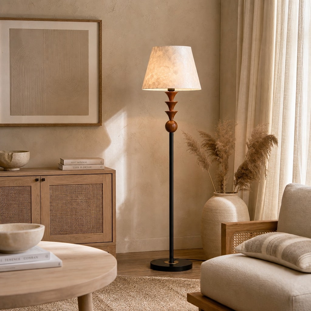 Micahell Modern Floor Lamp - Cascading Shell Shade Standing Lamp for Bedroom T2195