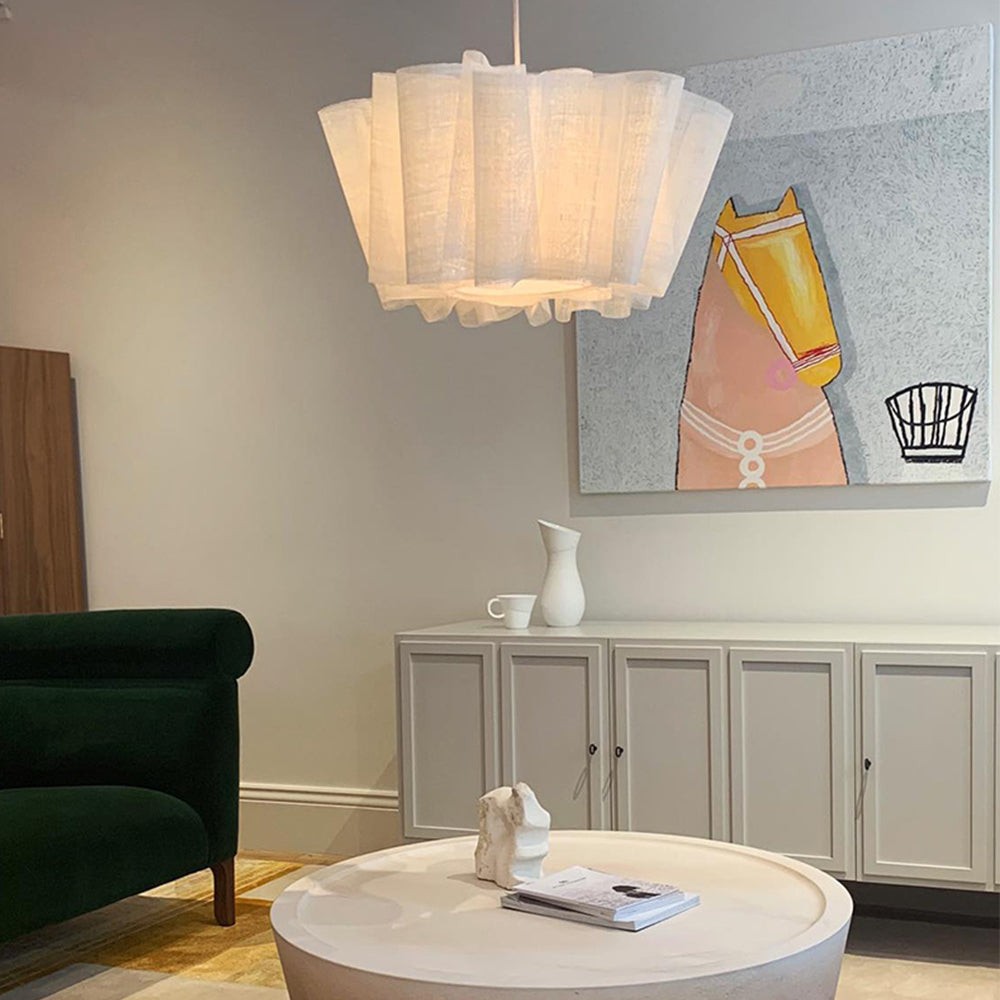 Scandinavian Pleated Fabric Pendant Light – Adjustable Hanging Lamp for Dining Room T191