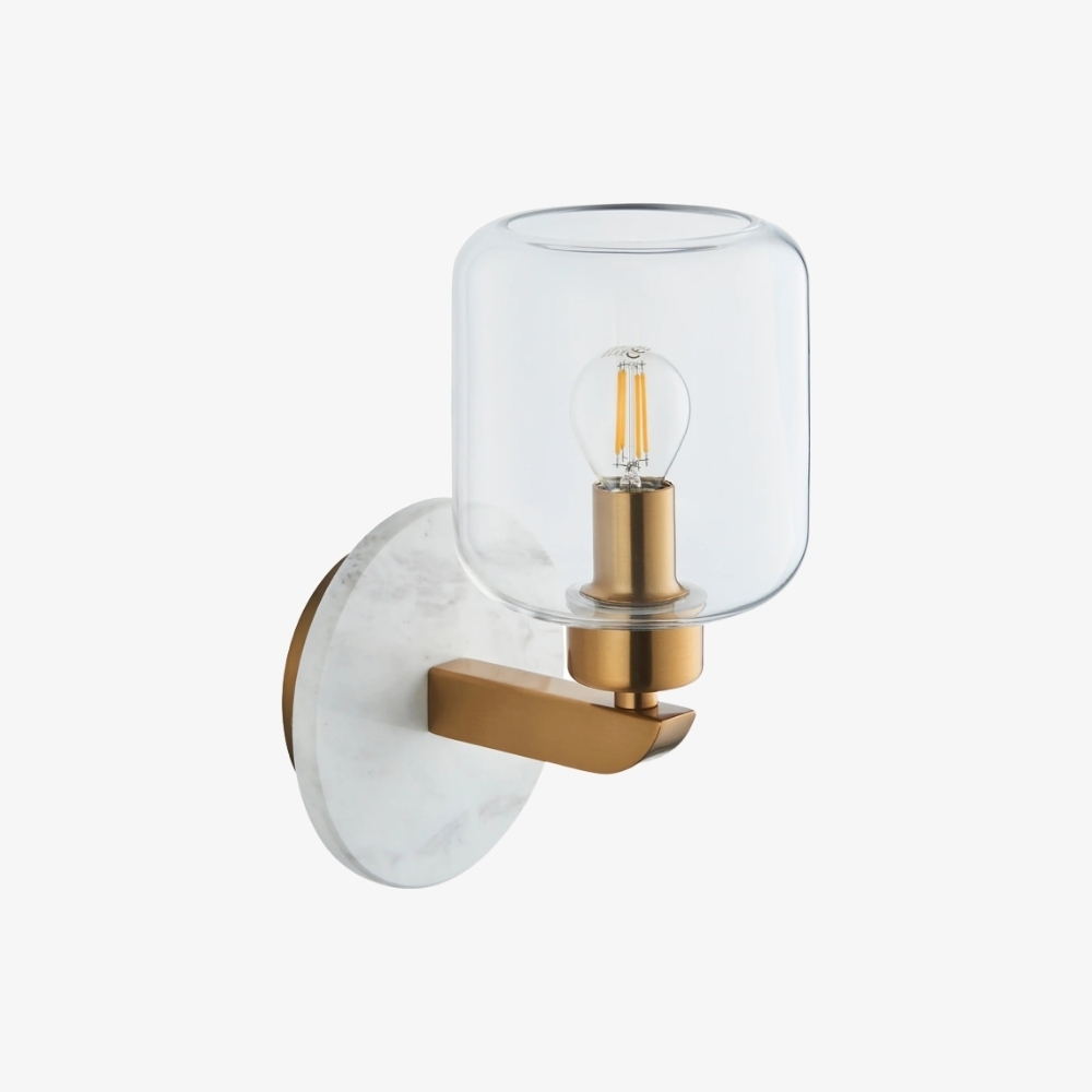Korlisse Modern Marble Wall Light - Vintage Brass & Clear Glass Accent for Living Room and Hallway T950