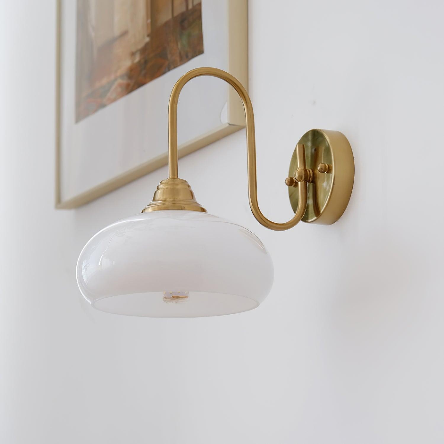 Bauhaus Wind Cream Glass Shade Metal Curved Pole Wall Sconce G45