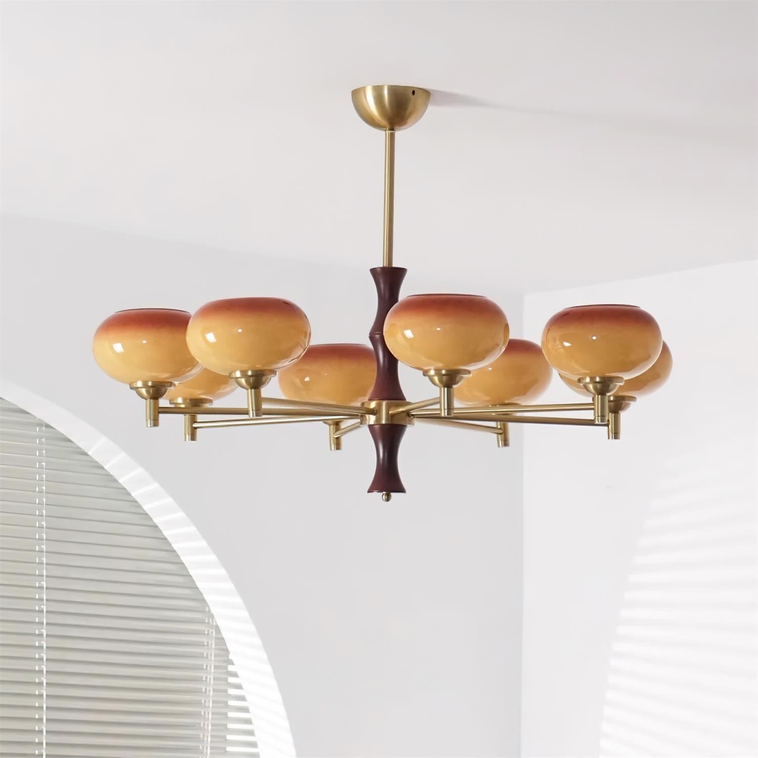 Vintage Mid Century Persimmon Glass Chandelier M205