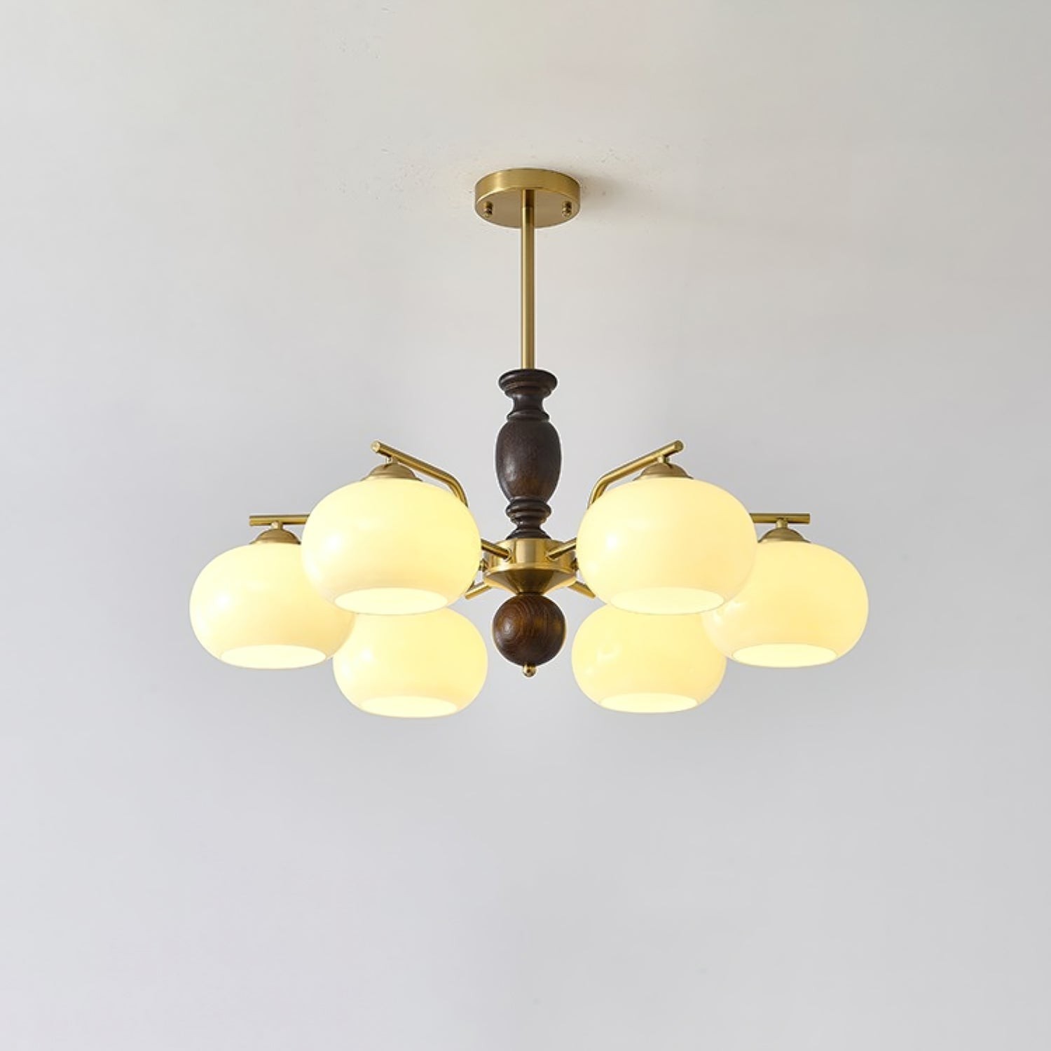 Medieval Style Walnut Beige Orb Chandelier M485