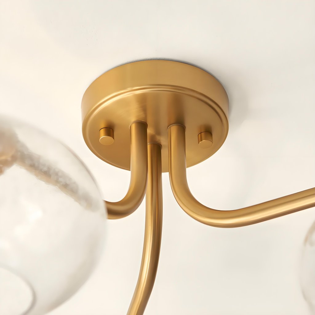 Bublaris Bubble-Glass Semi-Flush Ceiling Light - Curved Brass Arms for Living Room or Hallway T959