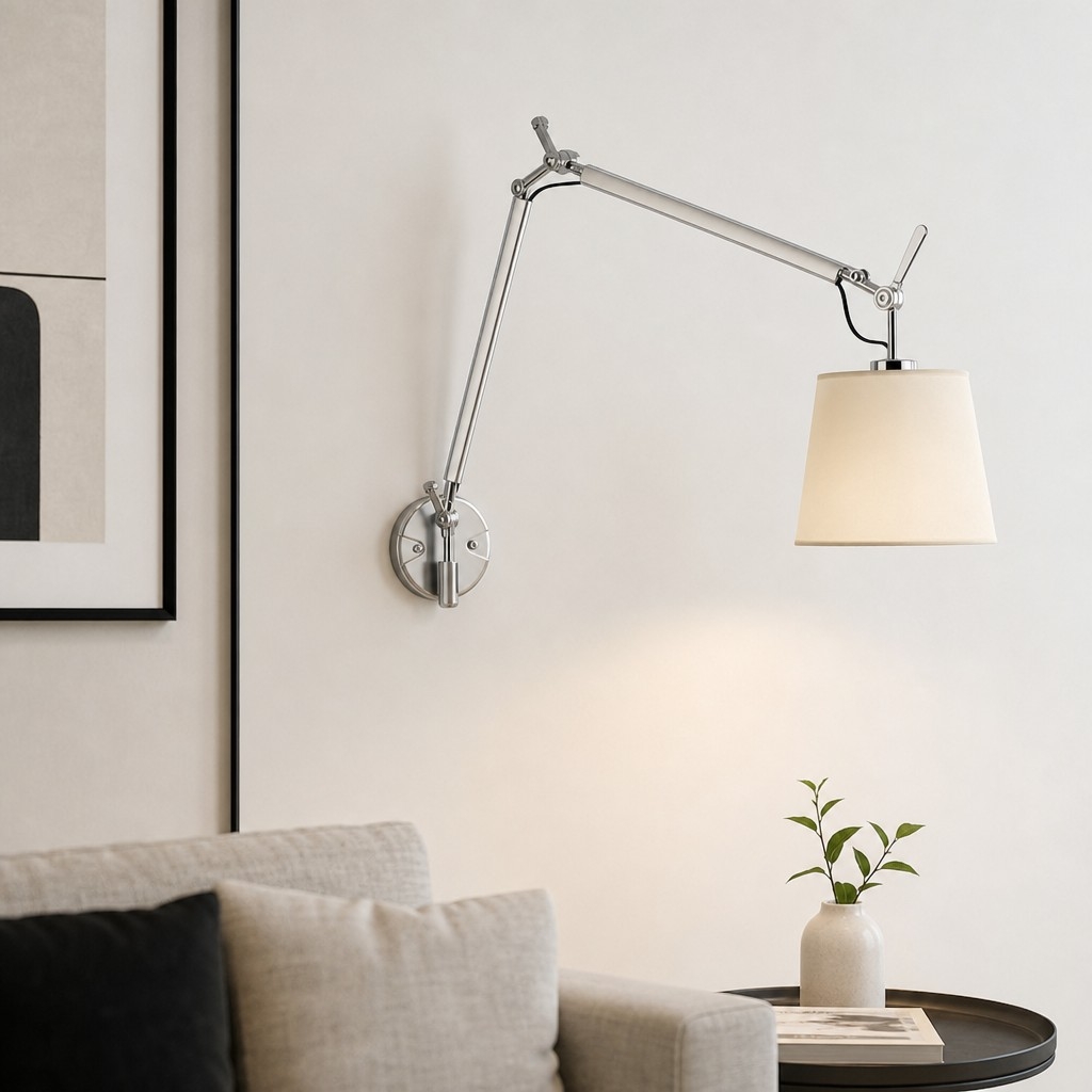 Lunavera Modern Capiz Shell or Fabric Shade Adjustable Arm Wall Lamp for Bedroom T2212