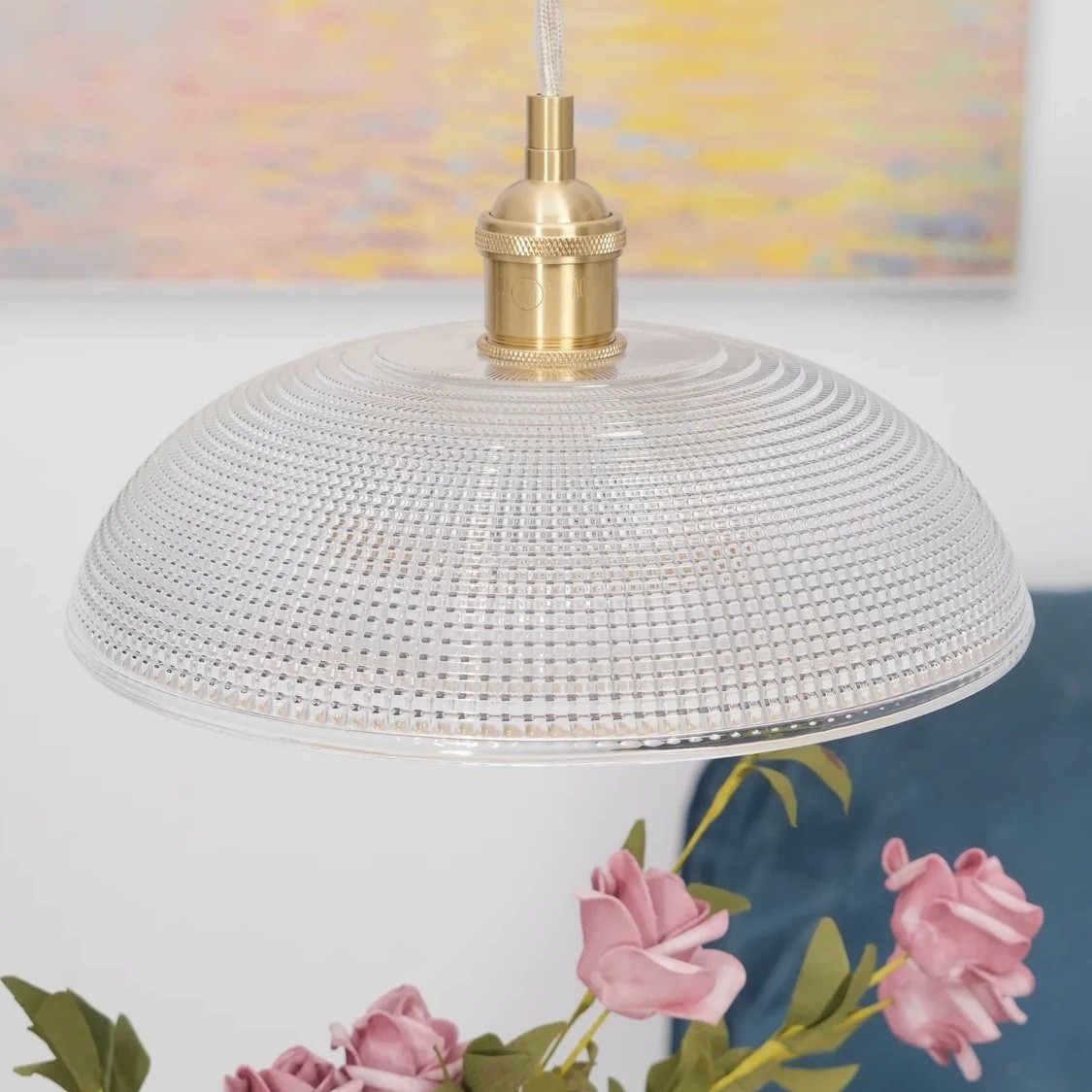 Modern Spiral Pendant Light – Textured Ribbed Glass Shade S225