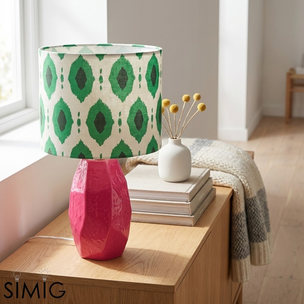 Arivane Decorative Ceramic Lamp - Fabric Shade Side Table Light T1183