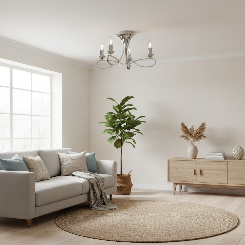 Foline 3-Light Ceiling Fixture with Sweeping Arms - Polished Nickel Semi-Flush for Dining or Entry T1028