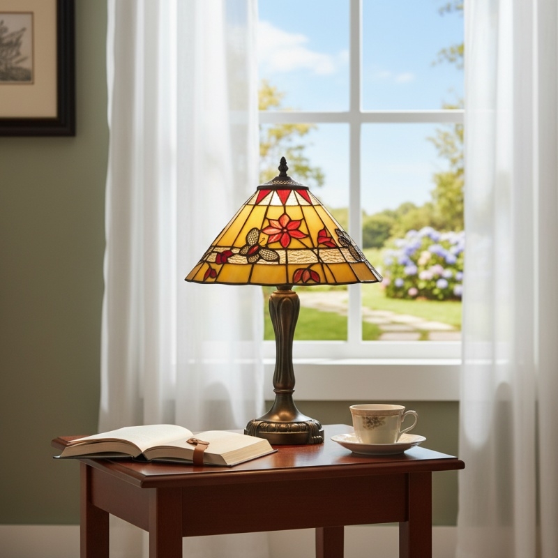 TF Butterfly Table Lamp - Hand-Cut Stained Glass Shade Table Light for Living Room and Bedroom T856