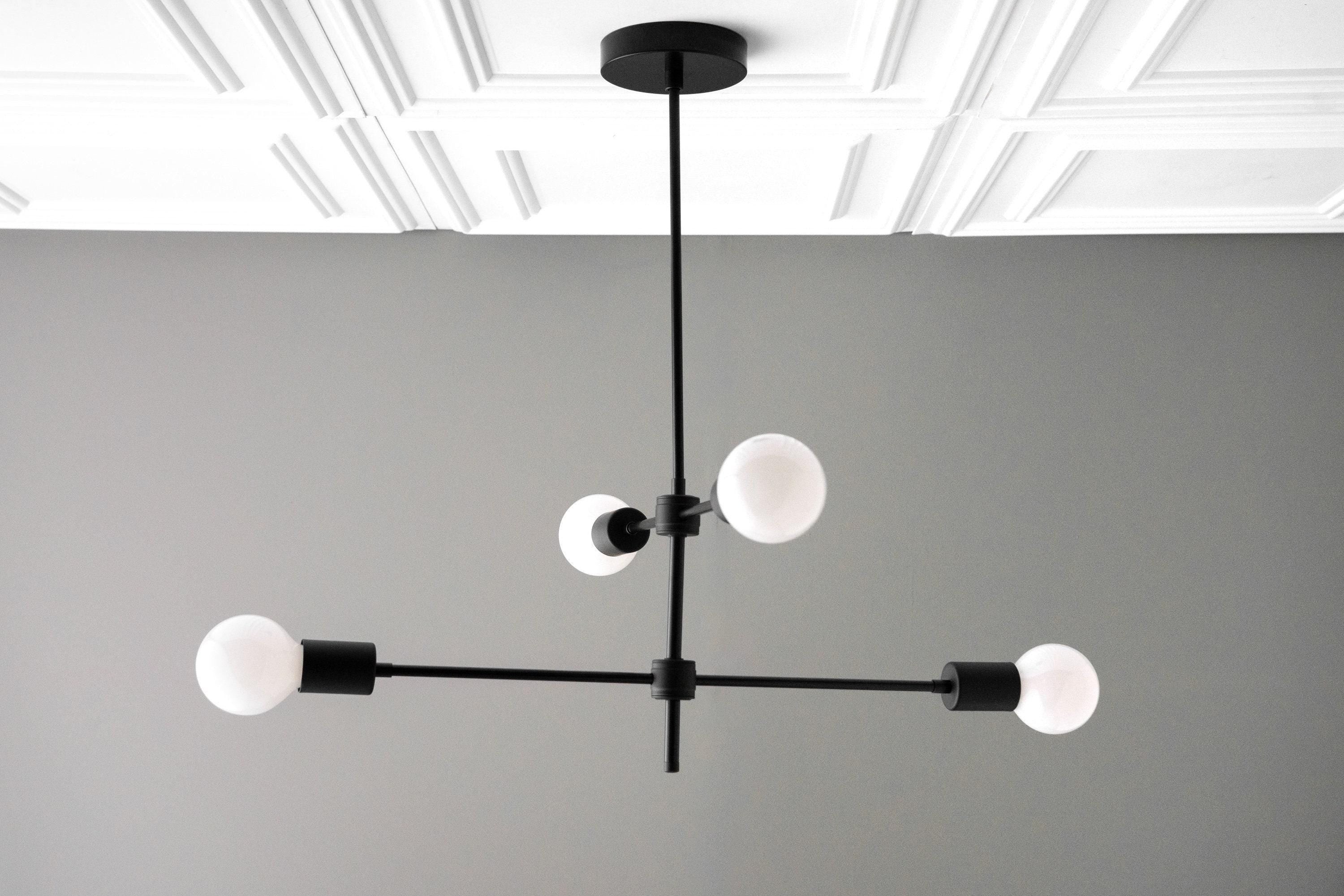 Mobilux Line Black and Brass Chandelier - Contemporary Globe Ceiling Hanging Light T337