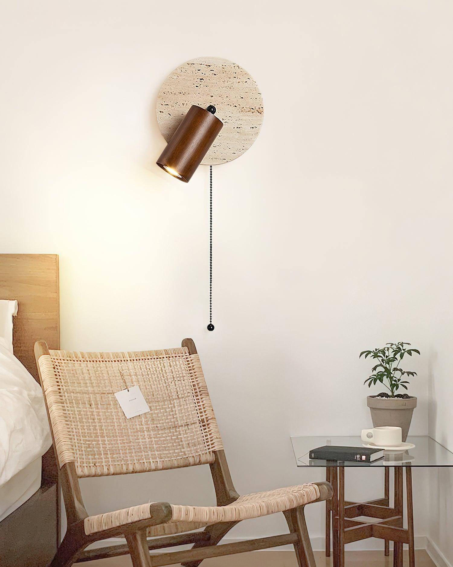 Travertine Round Wall Lamp - Vintage Style for Bedroom M257