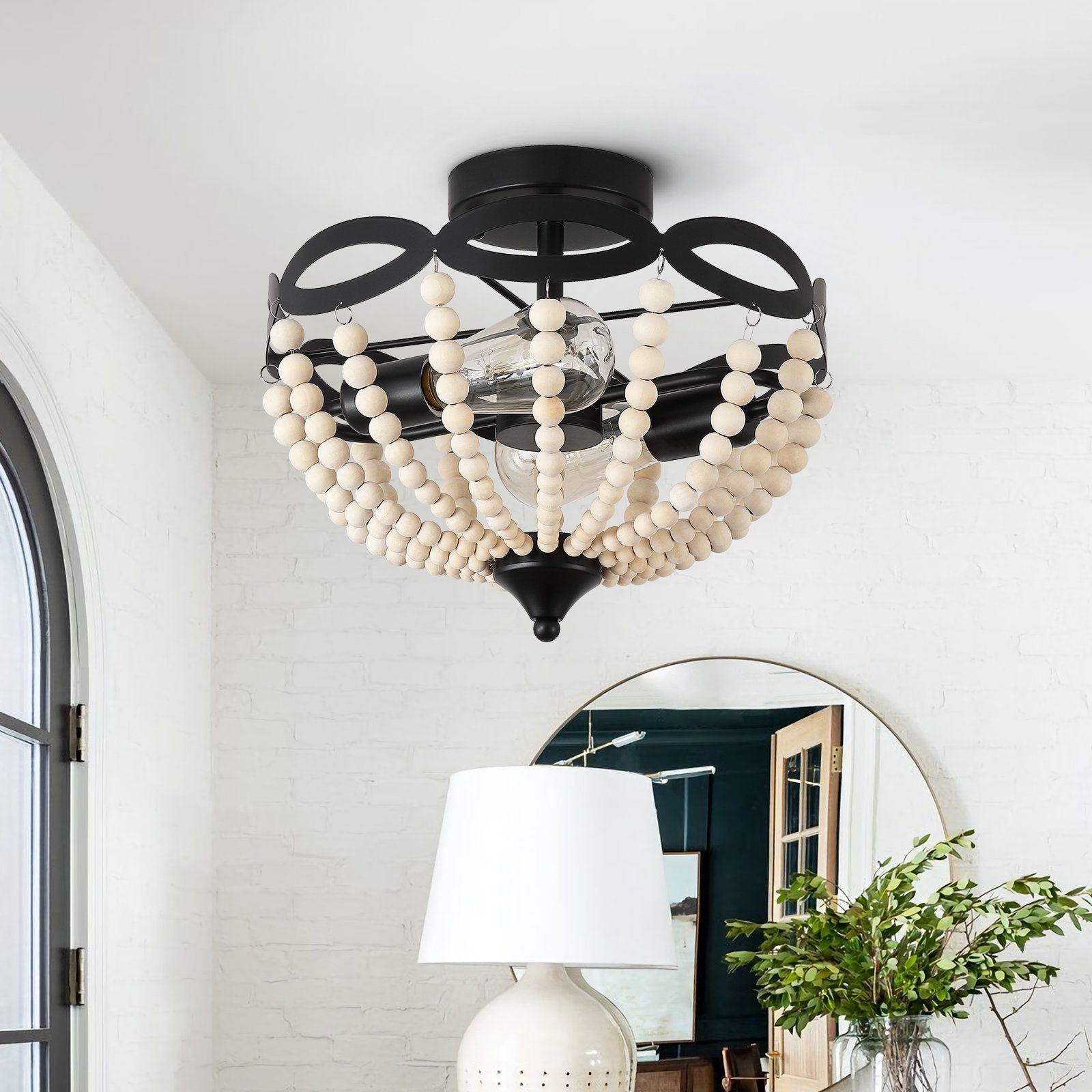 Retro Rustic Metal Wooden Beads Ceiling Lamp S150