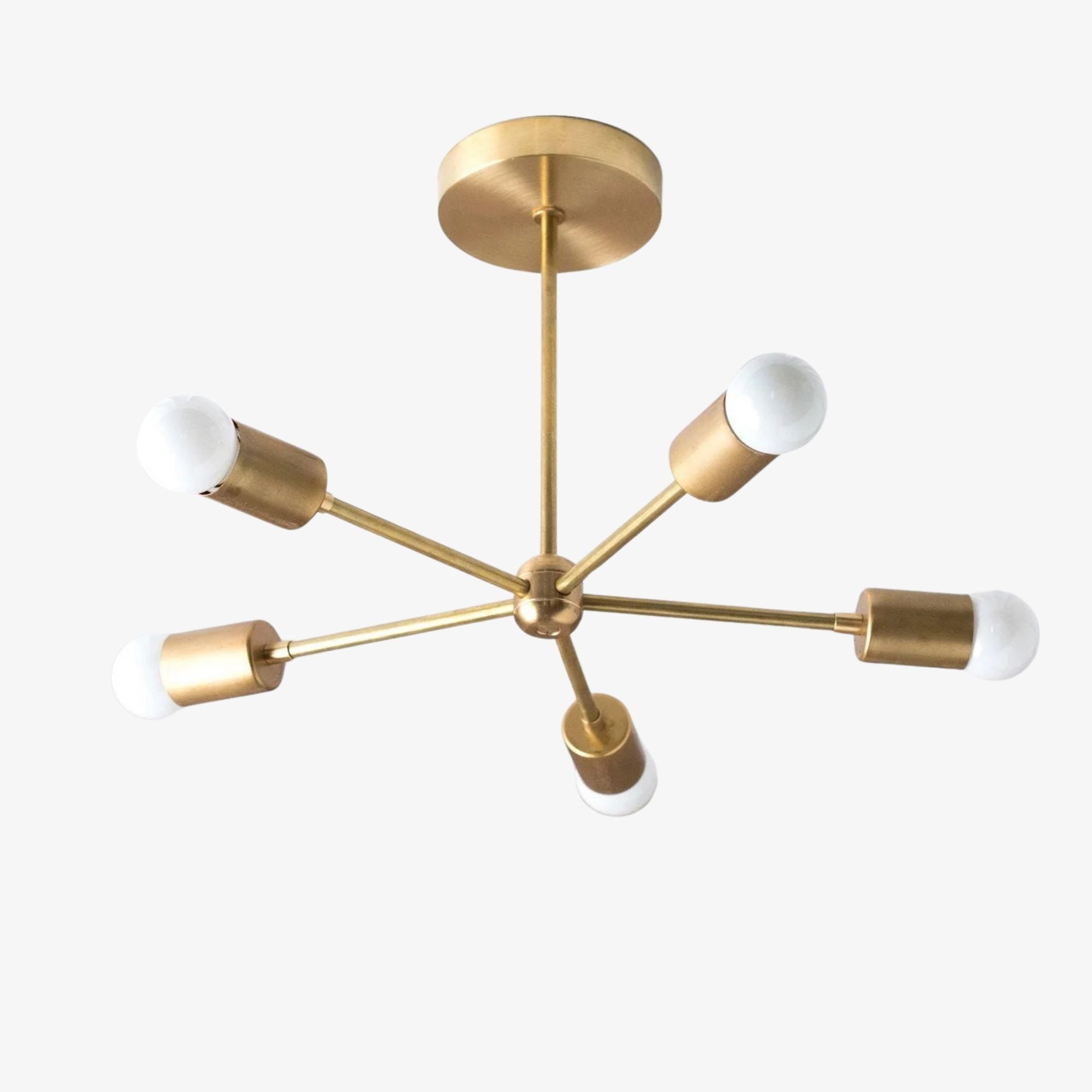 Mobilux Line Mid Century Gold Sputnik Chandelier - Geometric Brass Fixture T325