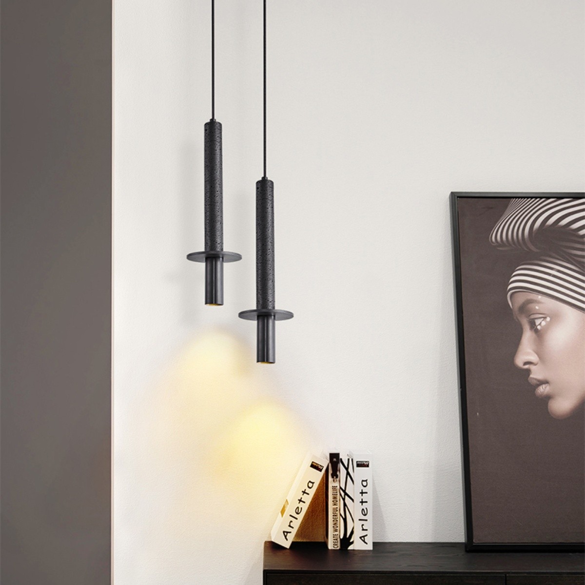 Minimalist Slim Elongated Travertine Metal Pendant Lamp S276