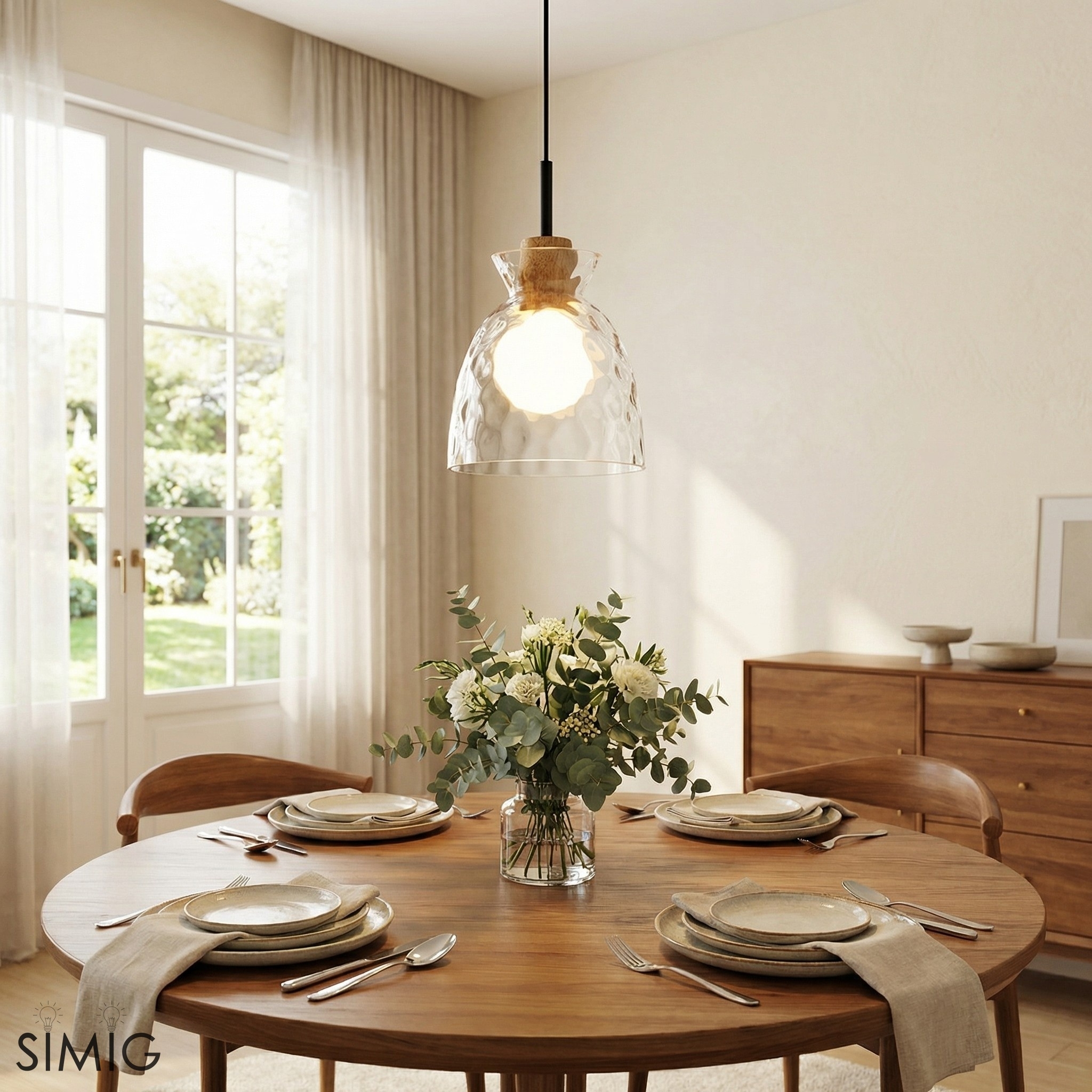 Quenora Textured Ripple Glass Pendant Light - Modern Style Pendant for Living Room U23