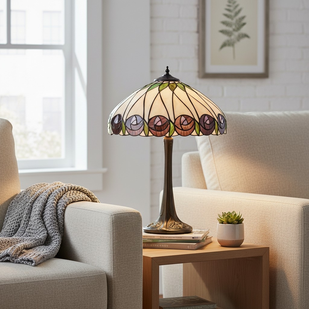 TF Hutchinson Art-Glass Tiffany Style Table Lamp - Handcrafted Design for Home and Office T1038